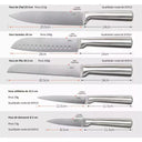 Conjunto de facas inox premium com especificações técnicas de tamanho, peso e espessura das lâminas – Casa Splendida