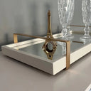 Bandeja decorativa espelhada off white com alças cromadas