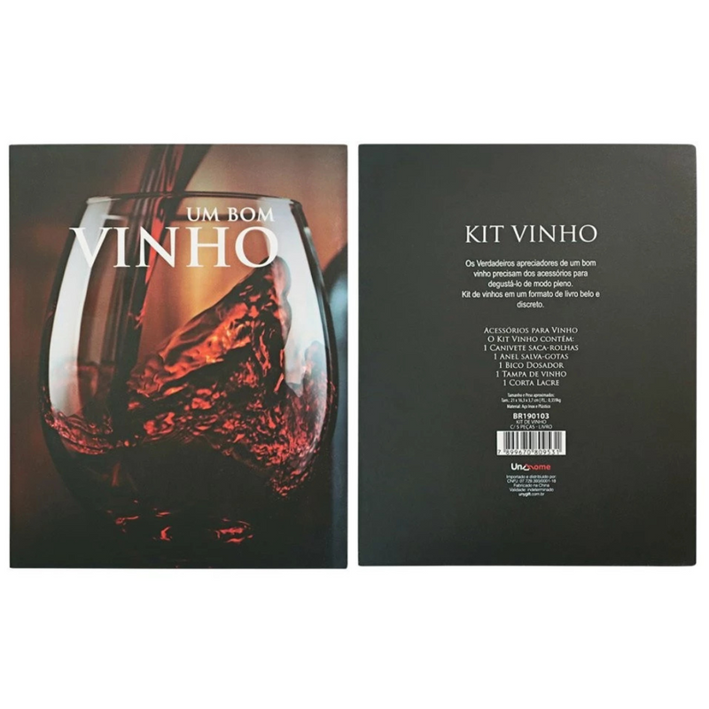 Kit de acessórios para vinho com 5 peças – abridor, corta-lacres, anel salva-gotas, tampa e dosador