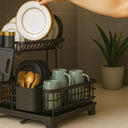 Escorredor de Louça 2 Andares Rack Metálico Bege e Preto Casa Splendida