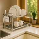 Escorredor de Louça Inox Premium com Porta Talheres 16 e 20 Pratos Casa Splendida