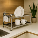 Escorredor de Louça Inox Premium com Porta Talheres 16 e 20 Pratos Casa Splendida