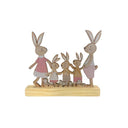Família de Coelhos Decorativa de Páscoa Base Pinus Rosa Casa Splendida