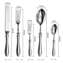 Dimensões e Peso do Faqueiro Inox Royal Classic 30 Peças Casa Splendida com medidas detalhadas dos talheres