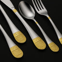 Faqueiro inox 84 peças com banho ouro 24k e maleta premium de madeira