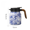 Garrafa térmica estampada azul floral com medidas e dimensões do produto