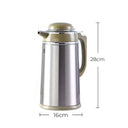 Garrafa térmica inox verde oliva 1300ml com medidas e dimensões do produto em fundo branco