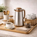 Garrafa térmica inox Madeira Nogueira Luxo Cristallo 1300ml Casa Splendida em bandeja de café da manhã