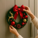 Guirlanda de Natal para Porta Vermelha e Dourada 35cm Casa Splendida