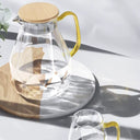 Jarra de vidro borossilicato 1,8 L com formato diamantado, tampa de bambu e filtro em inox para bebidas quentes e frias