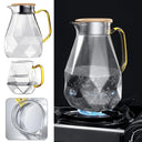 Jarra de vidro borossilicato 1,8 L com formato diamantado, tampa de bambu e filtro em inox para bebidas quentes e frias