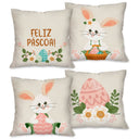 Kit 4 Capas de Almofada de Páscoa 45x45 Coelhos Delicados Casa Splendida