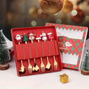 Kit Talheres de Natal Encantado Casa Splendida – caixa vermelha aberta com 3 garfos e 3 colheres decoradas
