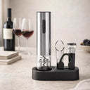 Kit Abridor de Vinho Elétrico Automático em Inox com Base Casa Splendida