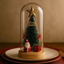 Luminária de Mesa de Natal com Árvore e Luz LED Casa Splendida com Papai Noel e presente na base, ideal para decoração de Natal sofisticada.