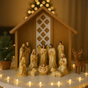 Presépio de Natal completo em gesso resinado com 11 peças em exposição decorada 