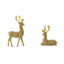 Kit com 2 Renas Decorativas de Natal Casa Splendida na cor dourada – uma em pé e outra deitada sobre superfície neutra.