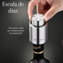 rolha para vinho a vácuo com controle de data integrado em aço inox mostrando escala de dias