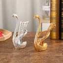 Conjunto cisne dourado e prata com 6 colheres em inox para café