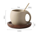 Caneca vintage cerâmica 220ml com pires de bambu minimalista