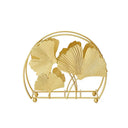 Porta‑guardanapos metálico dourado com folhas de ginkgo
