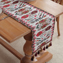 Caminho de mesa jacquard boho com tassel, estampas vintage coloridas em poliéster e algodão