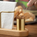 Porta-guardanapos rústico moderno de madeira e metal dourado para mesa posta
