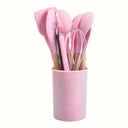 Kit de utensílios de cozinha em silicone com cabos de madeira – Casa Splendida