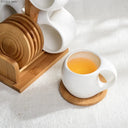 Conjunto com 6 canecas cerâmica 190ml suporte bambu e porta-copos