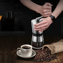 Moedor manual de café inox com alça de madeira e 8 níveis de moagem ajustável