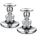 Kit 2 castiçais prateados com detalhe em cristal lapidado para velas finas