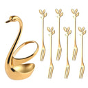 Suporte cisne dourado com talheres em inox para sobremesa