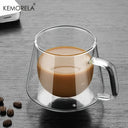 Conjunto de 4 Xícaras de vidro duplo KEMORELA com alça e design elegante para café e chá
