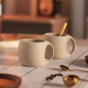 Caneca vintage cerâmica 220ml com pires de bambu minimalista
