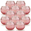 Kit 12 porta-velas de vidro Mercury rosa com acabamento metálico pontilhado
