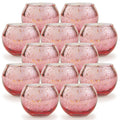 Kit 12 porta-velas de vidro Mercury rosa com acabamento metálico pontilhado