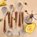 Conjunto premium de 8 utensílios de cozinha em silicone com suporte organizador Casa Splendida, resistente ao calor e elegante.