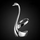 Suporte cisne prata com talheres em inox para sobremesa
