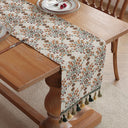 Caminho de mesa jacquard boho com tassel, estampas vintage coloridas em poliéster e algodão