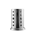 Porta‑talheres em aço inox prateado com perfurações laterais e base escorredora