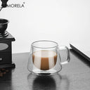 Conjunto de 4 Xícaras de vidro duplo KEMORELA com alça e design elegante para café e chá