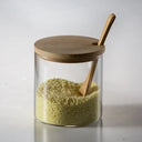 pote de vidro 230 ml com tampa e colher de bambu, medidas 8 cm × 8,2 cm