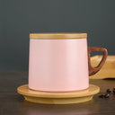 Caneca térmica Rosa inox com tampa e pires de bambu
