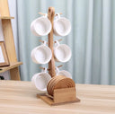 Conjunto com 6 canecas cerâmica 190ml suporte bambu e porta-copos