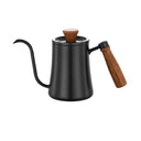 Chaleira preta 550ml com bico fino e cabo de madeira, com ou sem termômetro na tampa para preparo de café