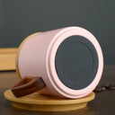 Caneca térmica Rosa inox com tampa e pires de bambu