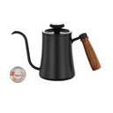 Chaleira preta 550ml com bico fino e cabo de madeira, com ou sem termômetro na tampa para preparo de café