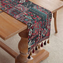 Caminho de mesa jacquard boho com tassel, estampas vintage coloridas em poliéster e algodão
