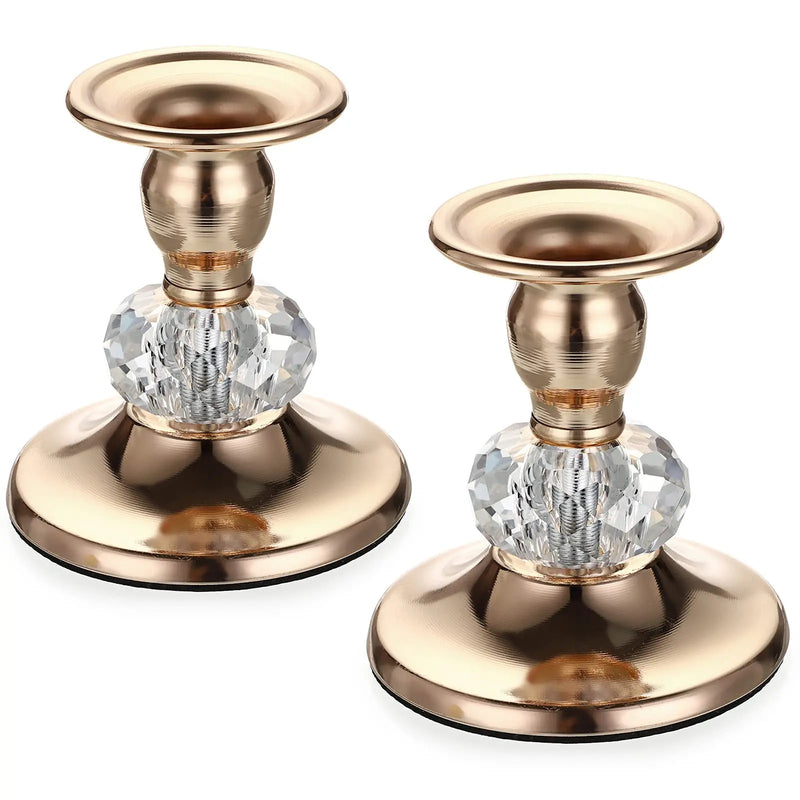 Kit 2 castiçais dourados com cristal decorativo para mesa sofisticada