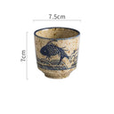 Xícara japonesa cerâmica pintada à mão estampa Peixe Azul